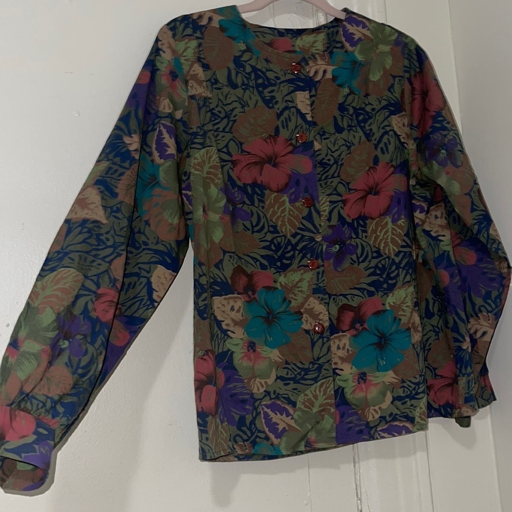 Vintage Floral Blair Boutique  Floral Crewneck Long Sleeve Button Shirt